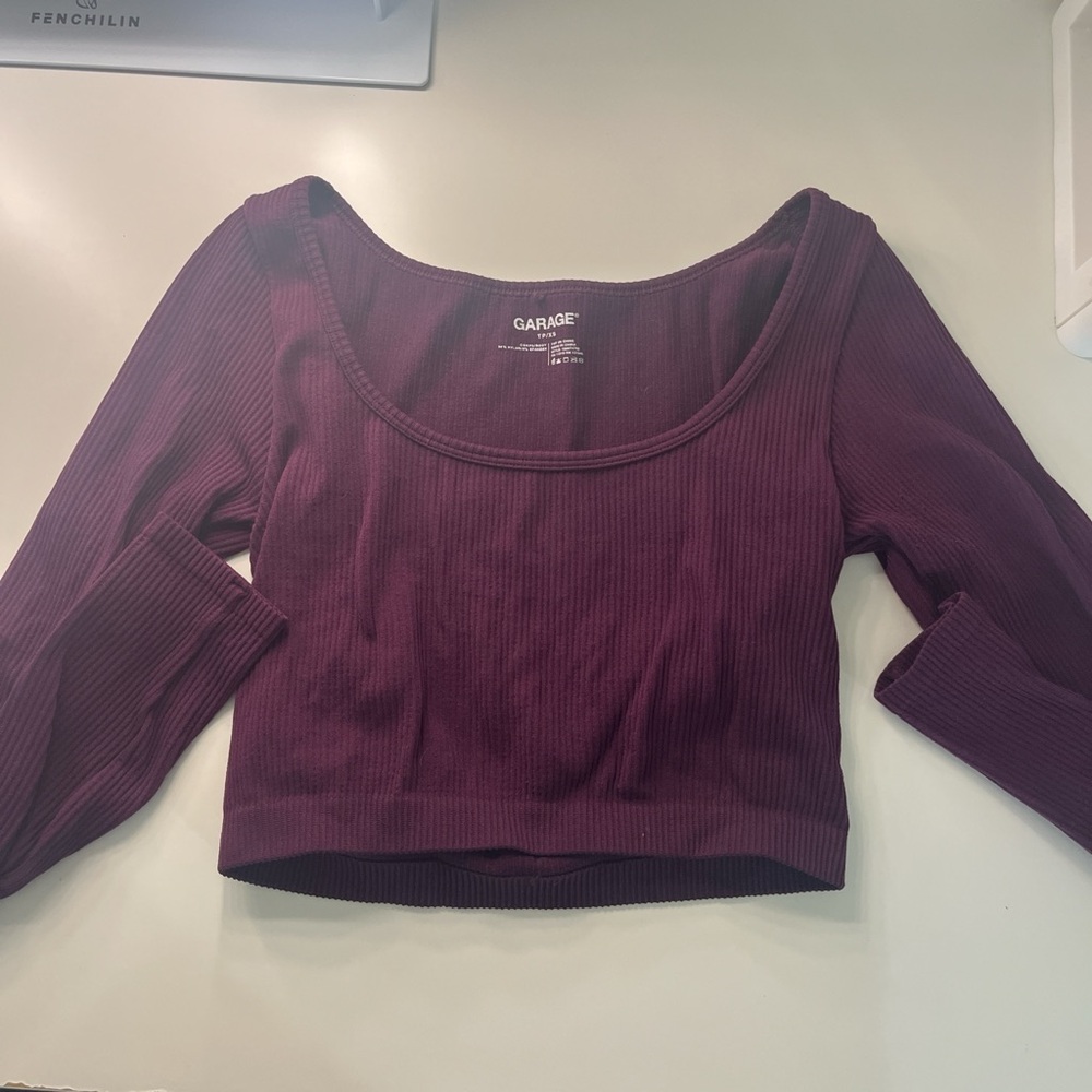 Garage Red Fitted Crop Bodysuit 3/4 Sleeve